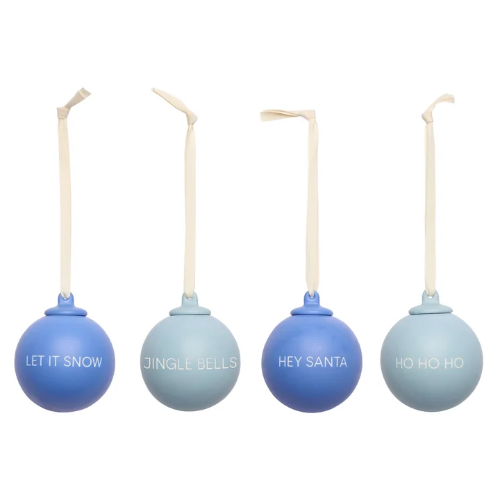 Design Letters - X-MAS Stories decoratieve hanger, Ø 6 cm, kobaltblauw / lichtblauw (set van 4)