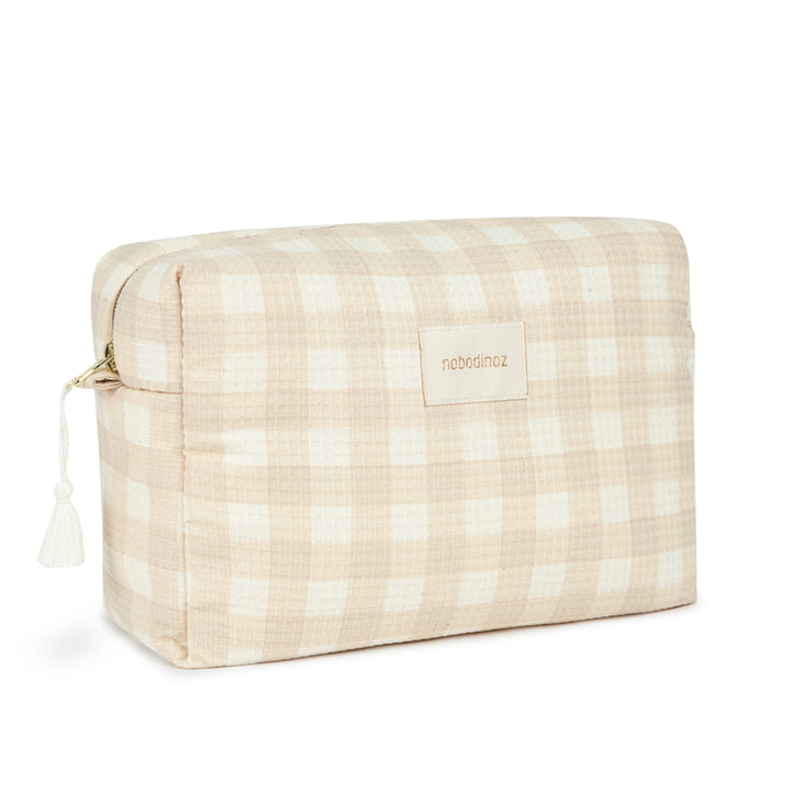 Nobodinoz - Diva Cosmetische tas, waterdicht, 25 x 16 cm, ivory checks