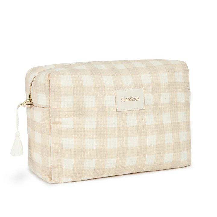 Nobodinoz - Diva Cosmetische tas, waterdicht, 25 x 16 cm, ivory checks