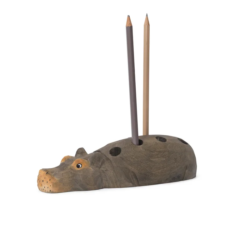 Ferm Living - Hippo Pennenhouder, handgesneden / handbeschilderd