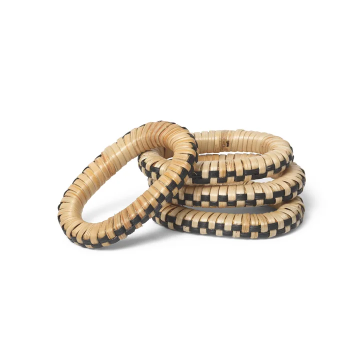 Ferm Living - Weave Servetringen, natuur / zwart (set van 4)