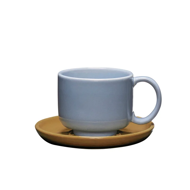 Hübsch Interior Amare - Beker met onderzetter, lichtblauw / bruin