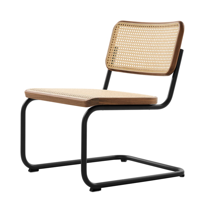 Thonet - S 32 VL Loungestoel, RAL 9005 (gitzwart) / walnoot met afwerking in naturel houtlak / vlechtwerk met steunstof