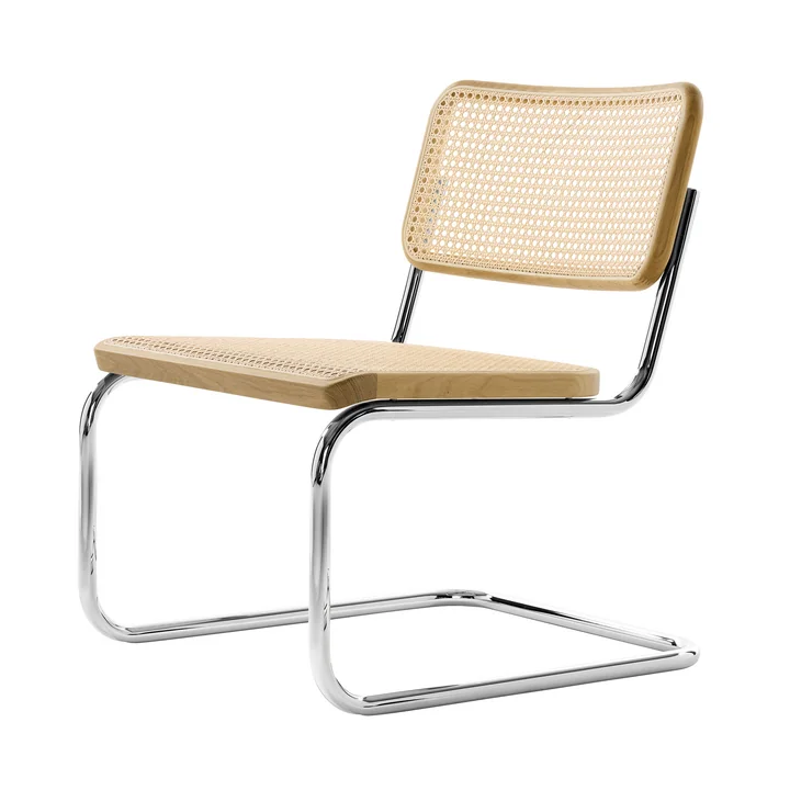 Thonet - S 32 VL Loungestoel, chroom / eiken met afwerking in natuurlijke houtlak / vlechtwerk met ondersteunende stof