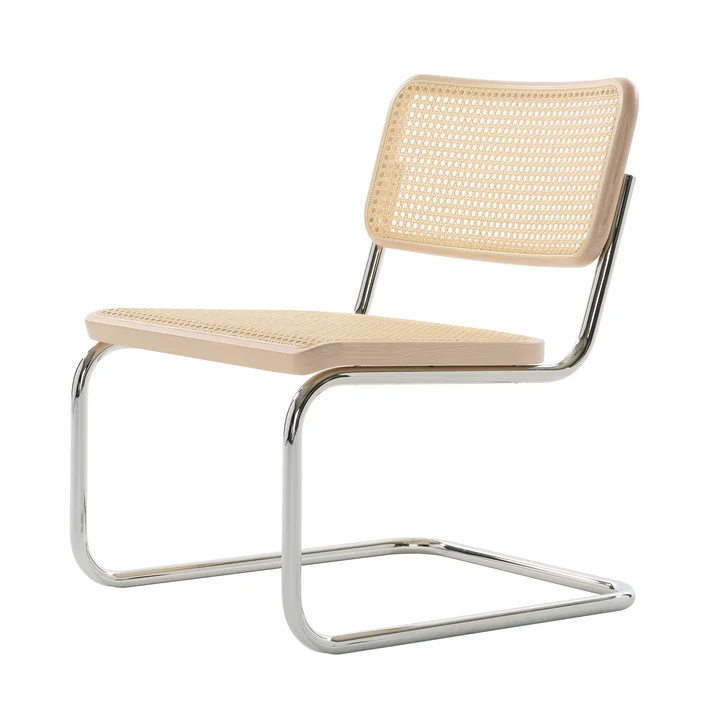 Thonet - S 32 VL Loungestoel, chroom / licht gebeitst beuken (TP 107) / vlechtwerk met ondersteunende stof
