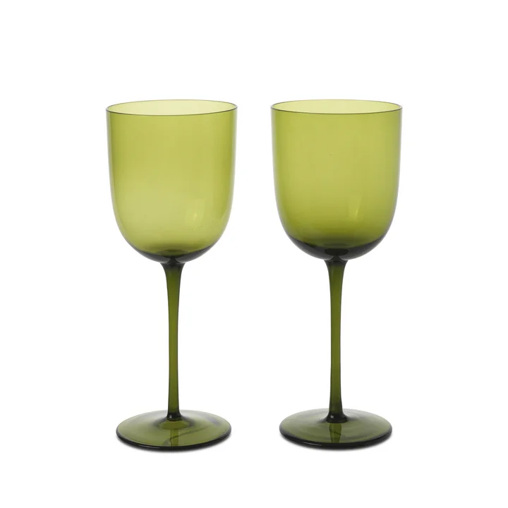 Ferm Living - Host Wit wijnglas, mosgroen (set van 2)