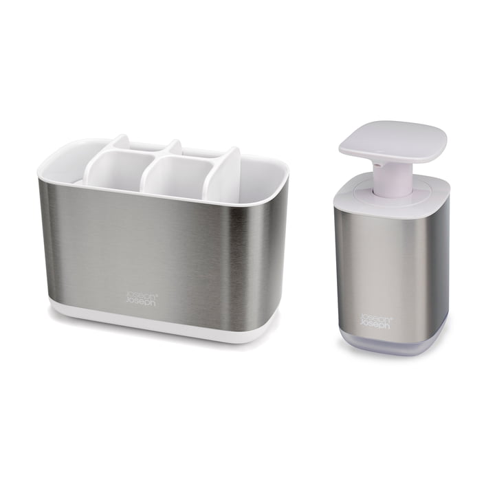 Joseph Joseph - Badkamer Beauties Set, zeepdispenser en grote tandenborstelhouder, roestvrij staal