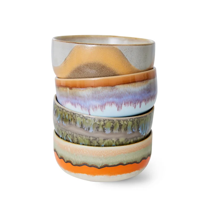 HKliving - 70's Dessertschaaltjes (4 stuks), Ø 12,5 cm, rif