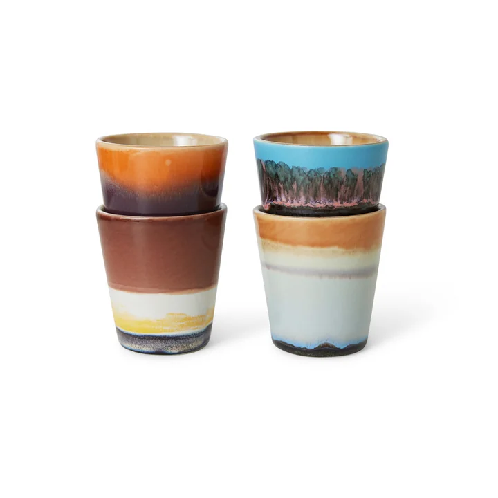 HKliving - 70's Ristretto mok, 80 ml, solar (set van 4)