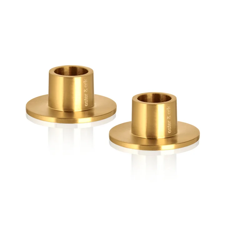 ester & erik - Kandelaar voor conische kaarsen, ⌀ 4 cm, goud / mat (set van 2)