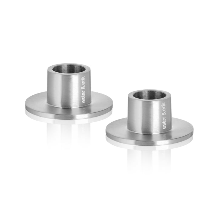 ester & erik - Kaarsenhouder voor conische kaarsen, ⌀ 4 cm, zilver / mat (set van 2)