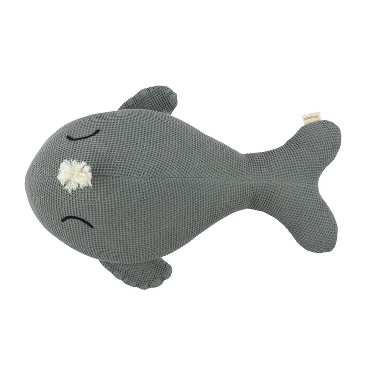 Nobodinoz - Wabi Sabi Kussen, walvis, 42 x 20 cm, azuurblauw