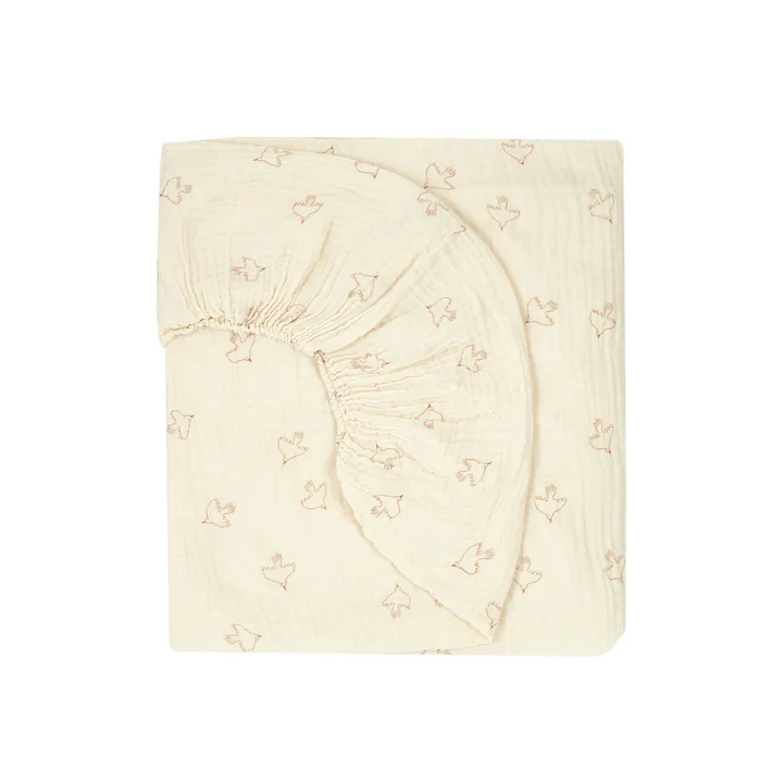 Nobodinoz - Wabi Sabi hoeslaken, 70 x 140 x 15 cm, bruin hoshi birds