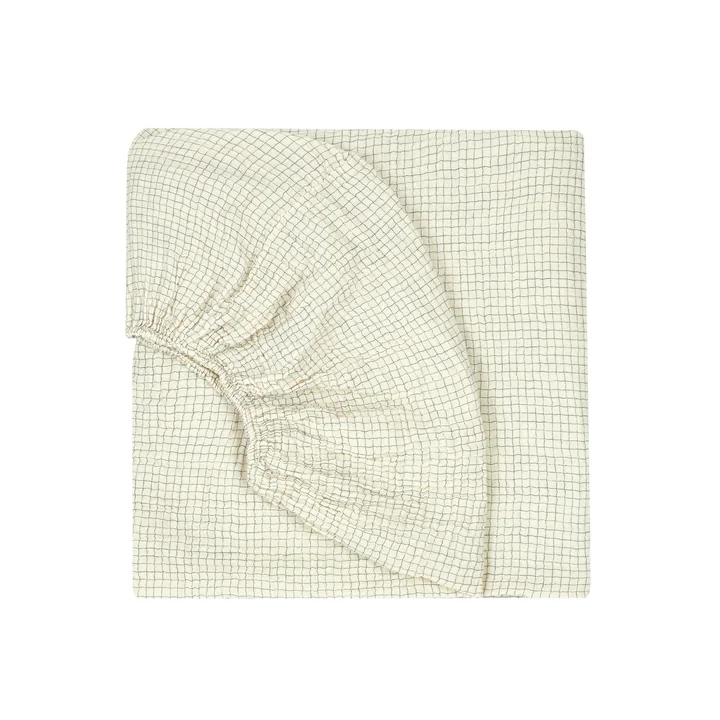 Wabi Sabi Hoeslaken, 70 x 140 x 15 cm, blauw raster van Nobodinoz