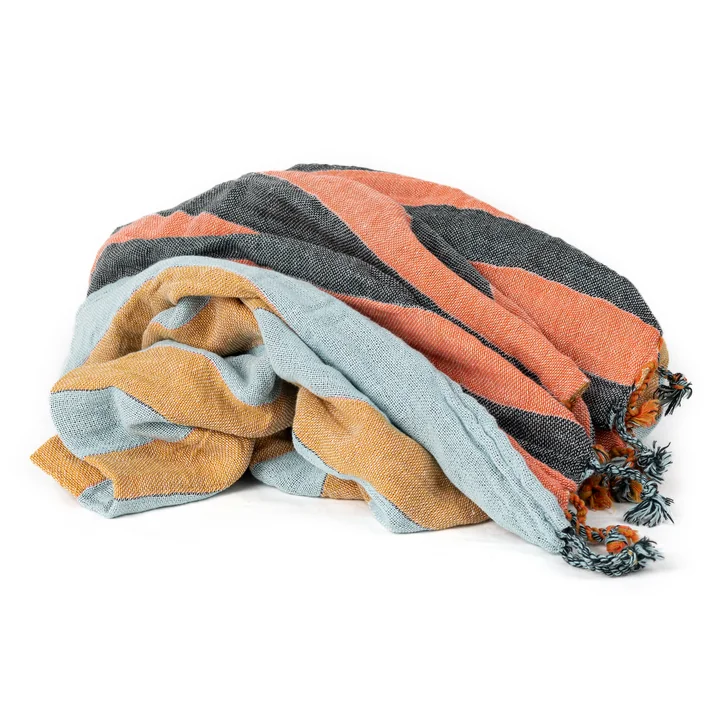 Studio Zondag - Duinen Deken, 130 x 170 cm, blauw-mosterd