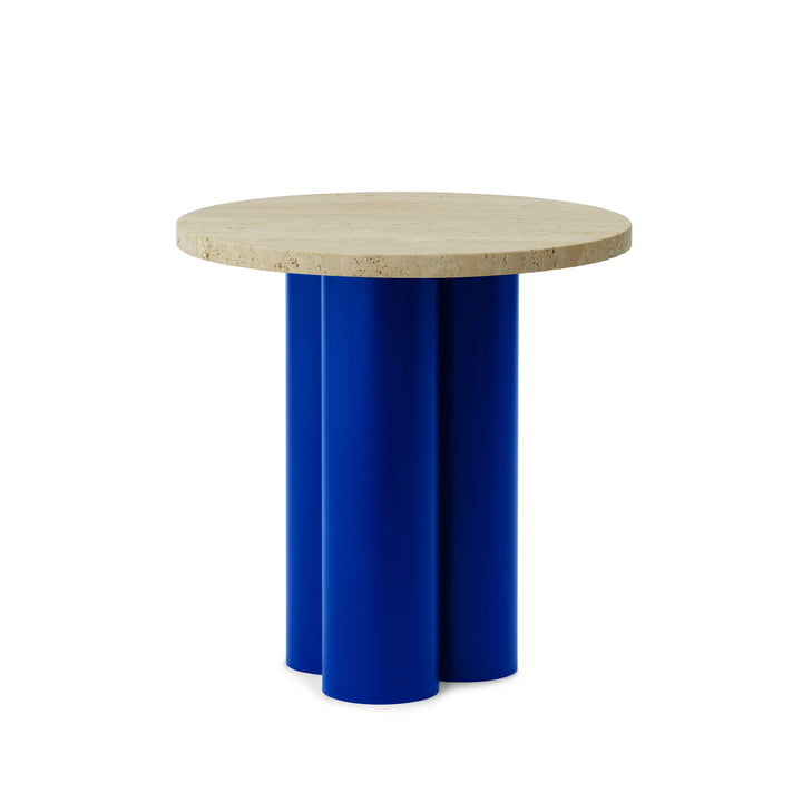 Dit Bijzettafel Ø 40 cm, travertin licht/helder blauw by Normann Copenhagen