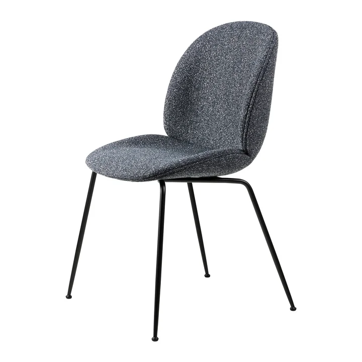 Gubi - Beetle Dining Chair Volledige bekleding (Conic Base), zwart / Rond Bouclé (023)