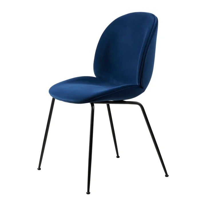 Gubi - Beetle Dining Chair Volledige bekleding (Conic Base), zwart / Dedar zondag (003)