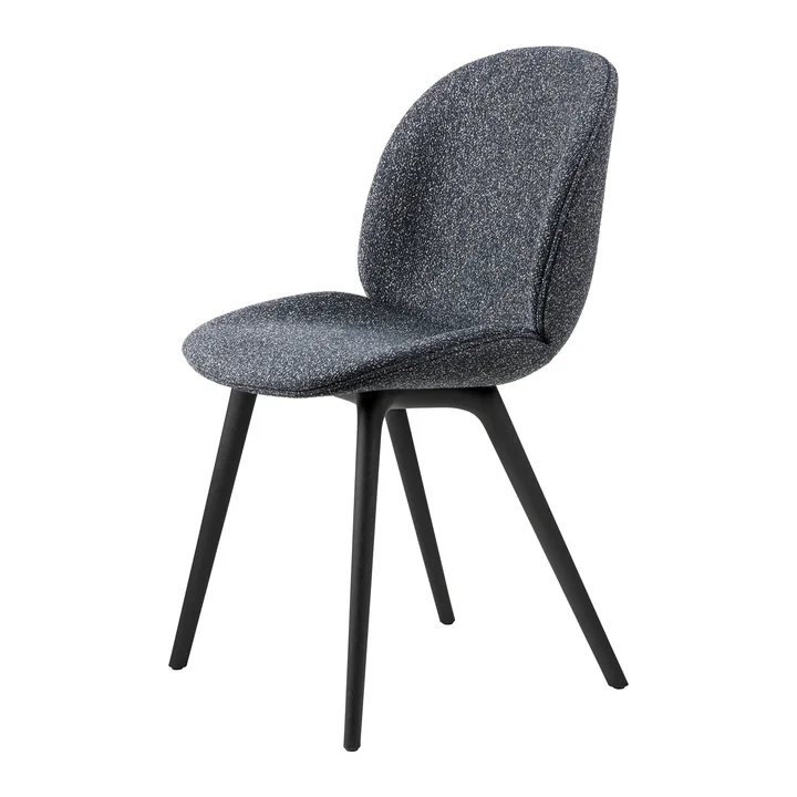 Gubi - Beetle Dining Chair Volledig gestoffeerd (kunststof onderstel), zwart / Rond Bouclé (023)