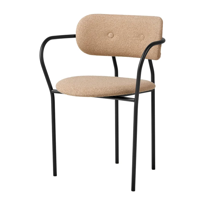 Gubi - Coco Dining Fauteuil volledig bekleed, zwart mat / rond Bouclé (004)