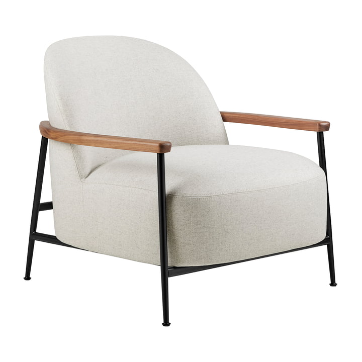 Gubi - Sejour Lounge Chair met armleuningen, mat zwart / walnoot geolied / Dedar Flair Special 201