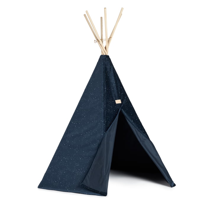 Arizona fluwelen tipi tent, 128 x 158 cm, nacht blauw zilver melkweg door Nobodinoz