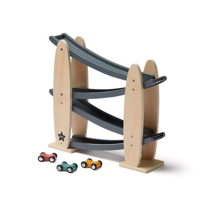 Aiden Knikkerbaan met auto's, grijs / naturel (set van 4) by Kids Concept