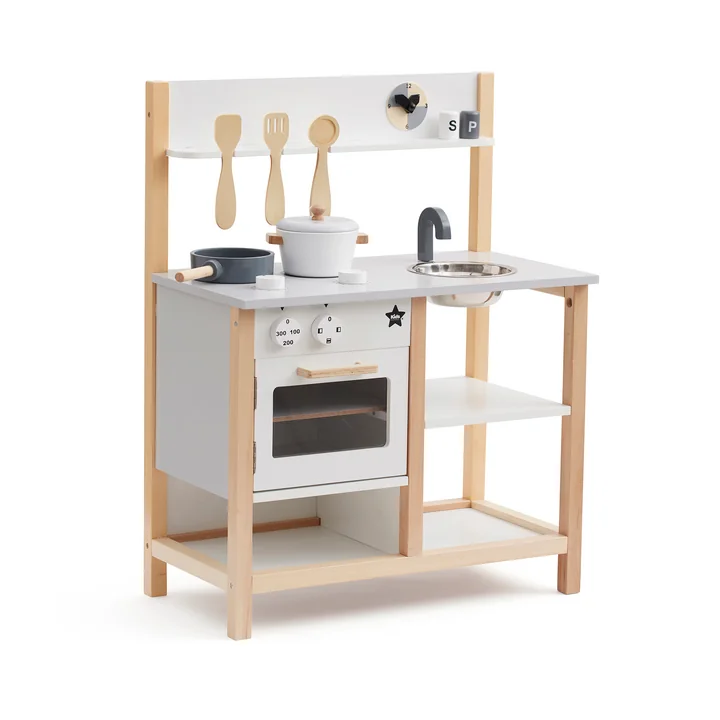 Bistro Speelkeuken met accessoires, 55 x 30 x 73 cm, wit / naturel (set van 11) by Kids Concept