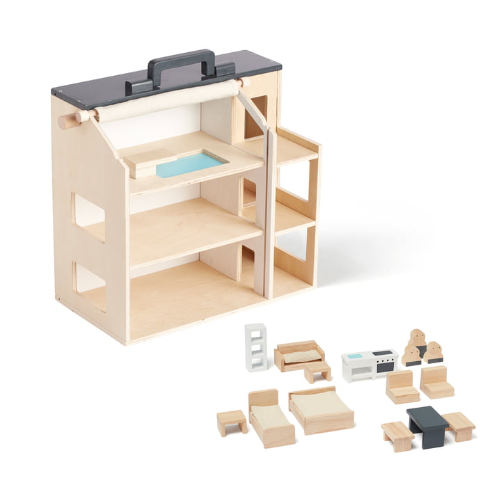 Aiden draagbaar poppenhuis met accessoires, kleurrijk (set van 19) by Kids Concept