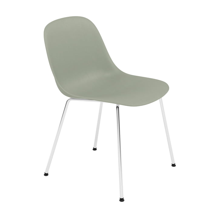 Muuto - Fiber Side Chair Tube Base, chroom / dusty green gerecycled