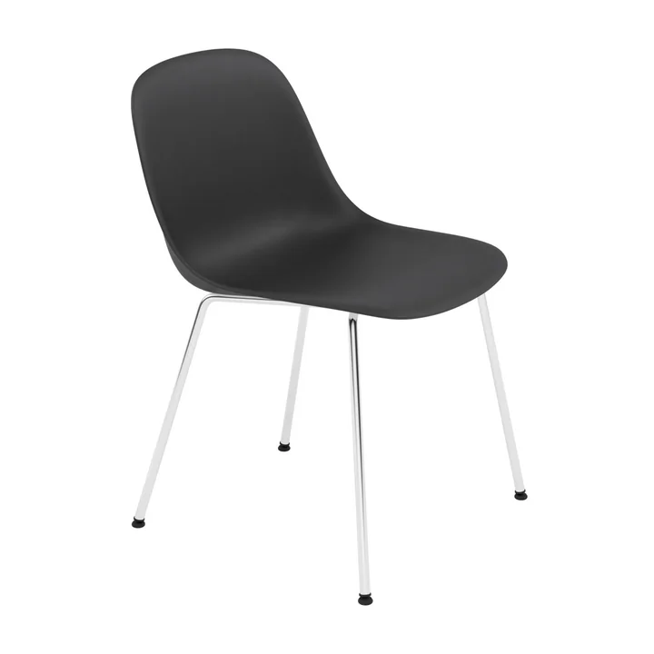 Muuto - Fiber Side Chair Tube Base, chroom / zwart gerecycled