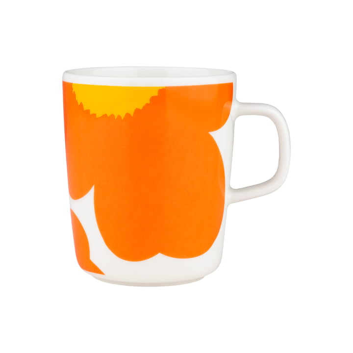 Oiva Iso Unikko Mok met handvat, 60th Anniversary, 250 ml, wit/oranje/geel by Marimekko