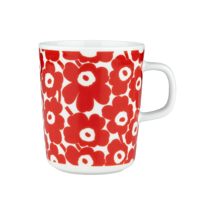 Oiva Pikkuinen Unikko mok met handvat, 60th Anniversary, 250 ml, wit/rood by Marimekko