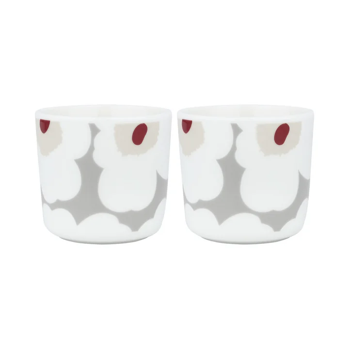 Oiva Unikko Mok, 200 ml, wit / lichtgrijs / rood (set van 2) van Marimekko