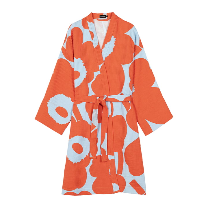 Marimekko - Unikko badjas, L, lichtblauw/oranje