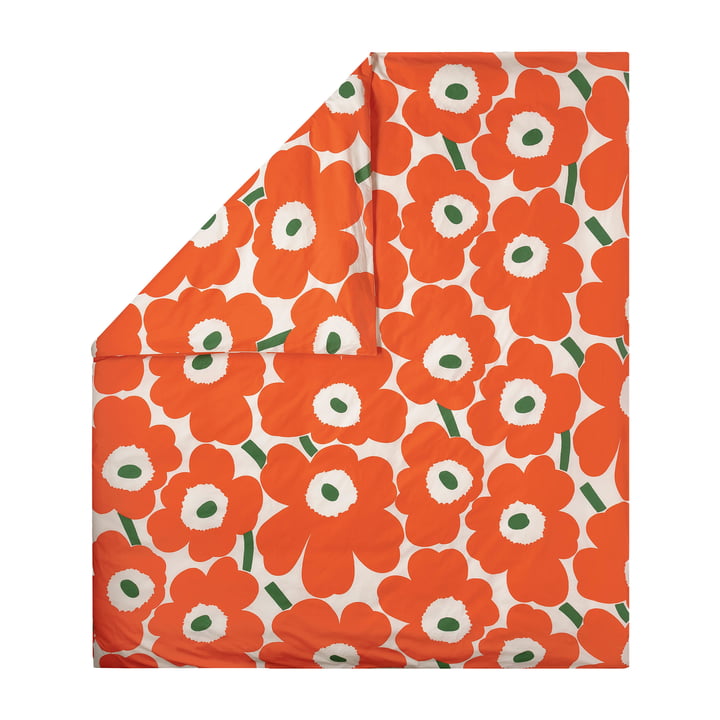 Unikko Dekbedovertrek, 240 x 220 cm, offwhite / oranje / groen by Marimekko