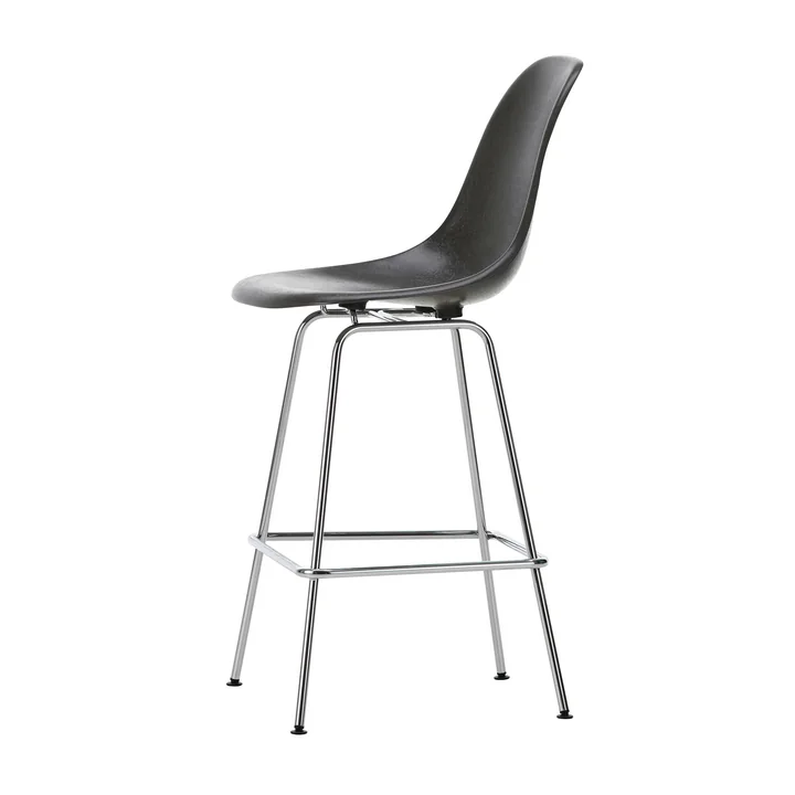 Eames Fiberglass Barkruk medium, verchroomd / olifantenhuid-grijs by Vitra