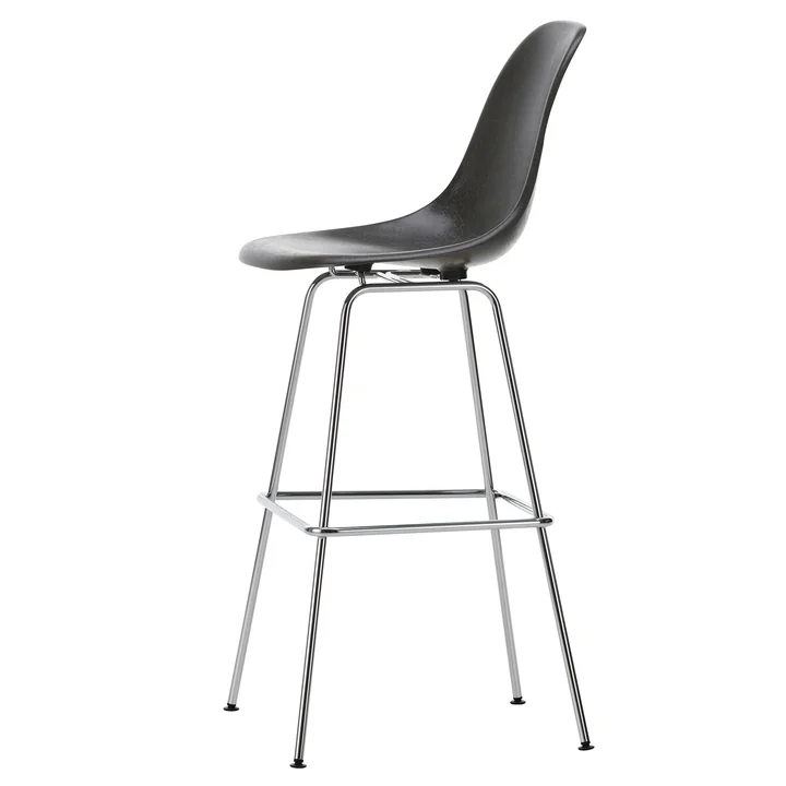 Eames Fiberglass Barkruk, hoog, verchroomd / olifantenhuid-grijs by Vitra