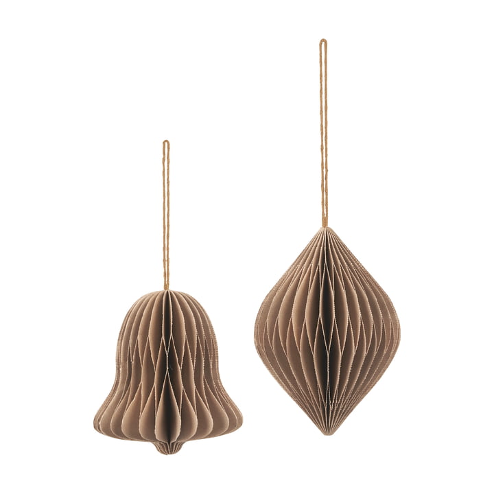 Chime Bell decoratieve hanger, Ø8 x H9 cm, Natuurlijk Bruin (set van 2) by Broste Copenhagen