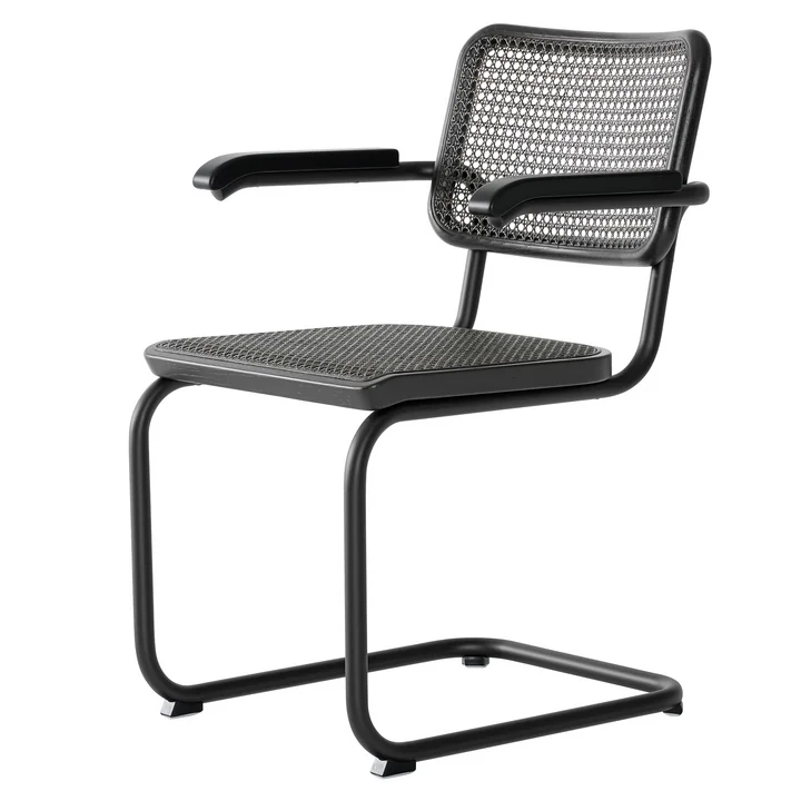 Thonet - S 64 V Fauteuil, vlechtwerk donker melange, zwart RAL 9005