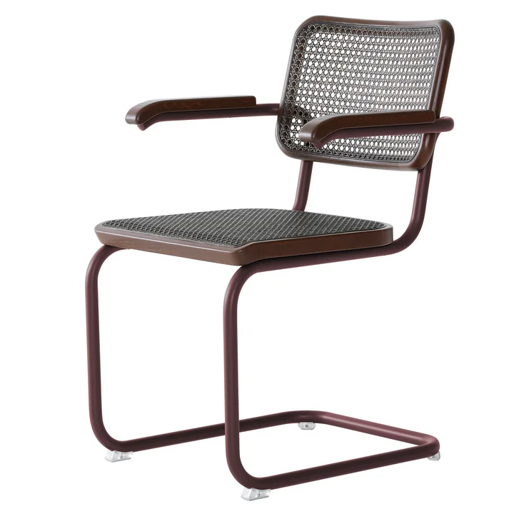 Thonet - S 64 V Fauteuil, vlechtwerk donker melange, kastanje