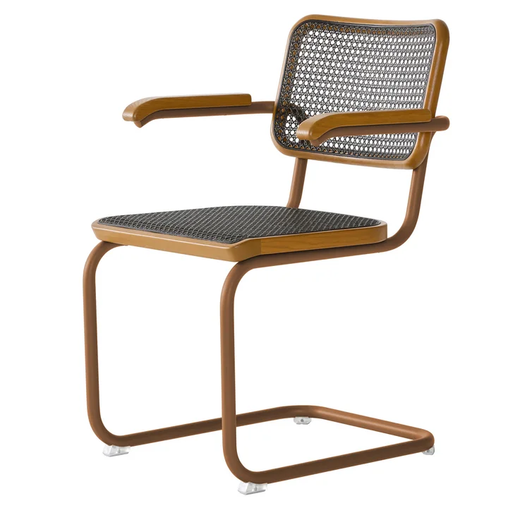Thonet - S 64 V Fauteuil, donker gemêleerd vlechtwerk, barnsteen
