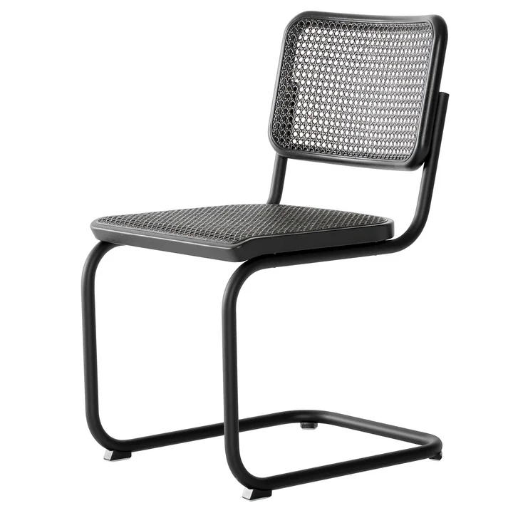 Thonet - S 32 V Stoel, vlechtwerk donker melange, zwart RAL 9005