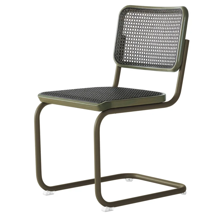 Thonet - S 32 V Stoel, vlechtwerk Dark Melange, saliegroen