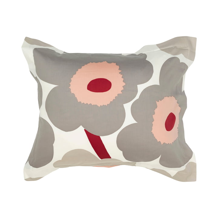 Marimekko - Unikko Kussensloop, 60 x 63 cm, gebroken wit / warm grijs / roze