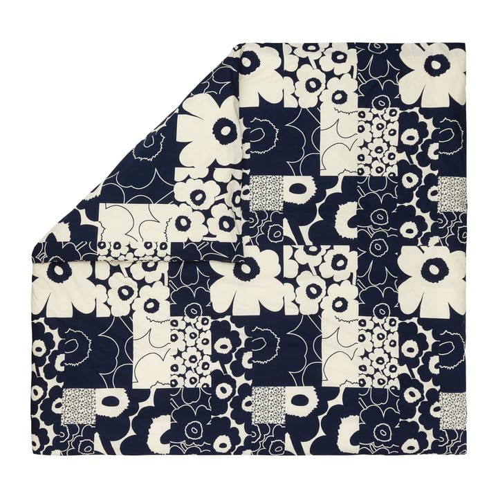 Unikko Kollaasi dekbedovertrek, 240 x 220 cm, linnen / dark navy by Marimekko