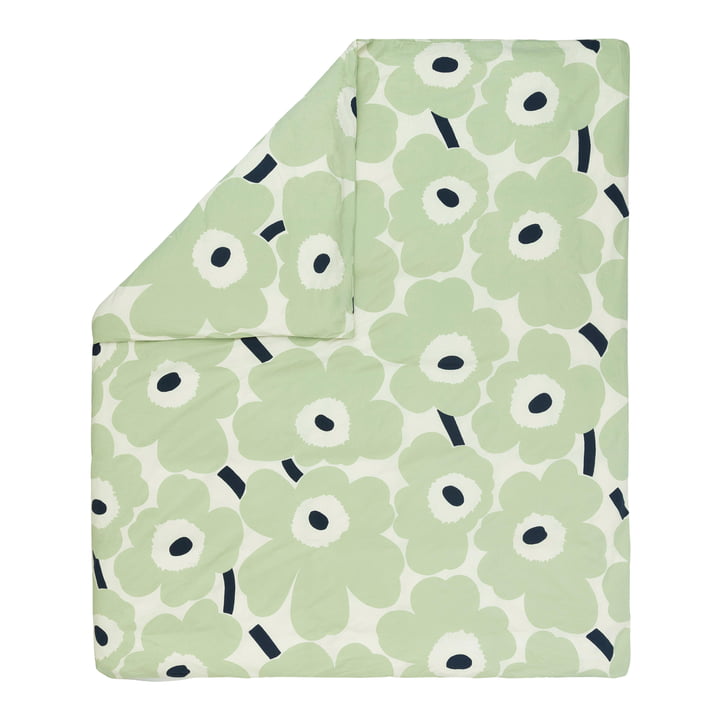 Marimekko - Unikko Dekbedovertrek, 240 x 220 cm, gebroken wit/sage/donkerblauw