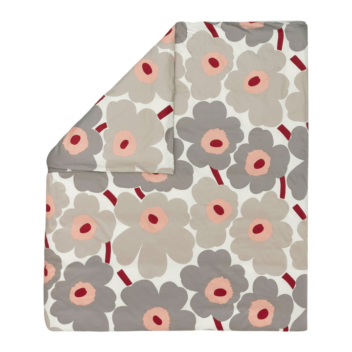 Marimekko - Unikko Dekbedovertrek, 210 x 210 cm, gebroken wit / warm grijs / roze