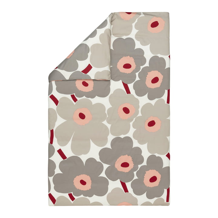 Marimekko - Unikko Dekbedovertrek, 135 / 140 x 200 cm, gebroken wit / warm grijs / roze