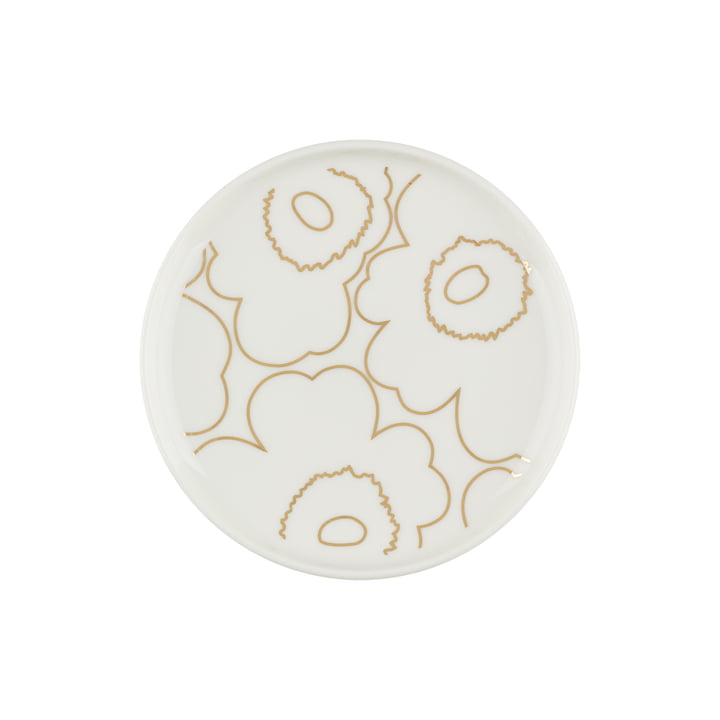 Oiva Piirto Unikko bord, Ø 13,5 cm, wit/goud door Marimekko